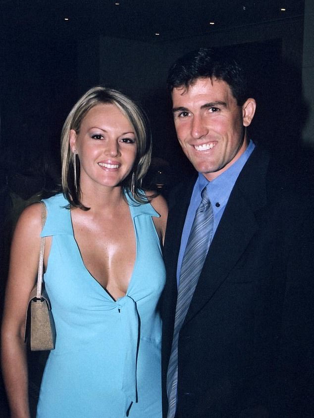 Carey's affair with Stevens' now ex-wife shocked the football world when they were caught in a toilet at a house party, leading to the two-time premiership captain leaving the club in disgrace. Pictured: Anthony Stevens and his now ex-wife Kelli.