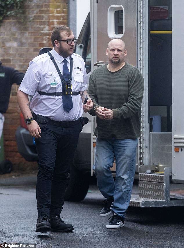 Mark Coates (right) arrives at Lewes Crown Court for a trial into a border dispute