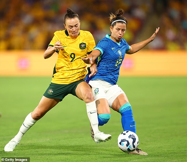 Caitlin Foord (left) scored a goal for Australia just before half-time, giving the Matildas a chance to equalize in the second half.