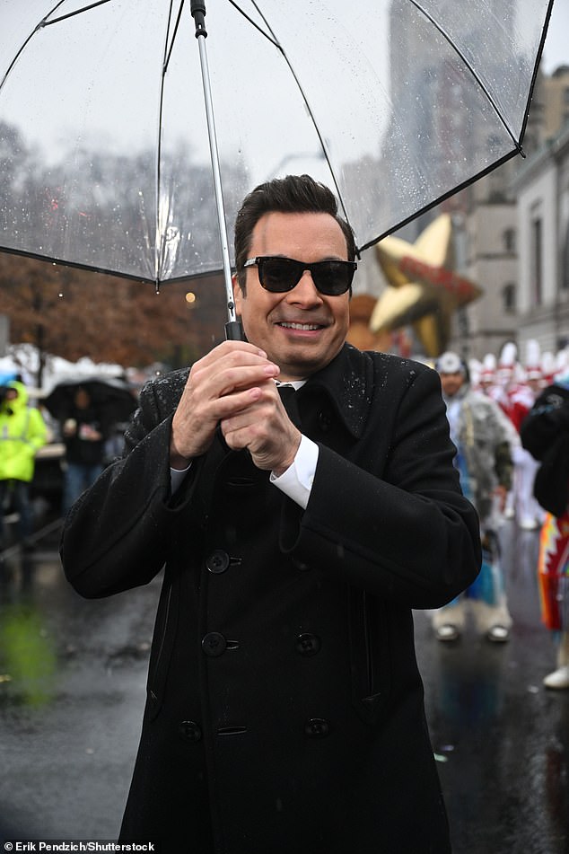 TV presenter Jimmy Fallon was mocked by viewers for wearing sunglasses in the pouring rain