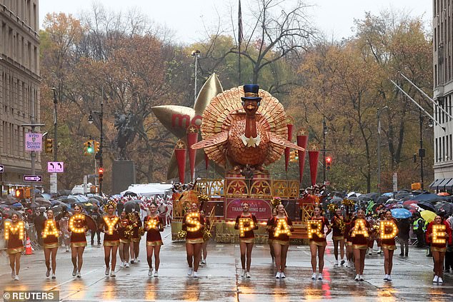 The iconic Tom Turkey float rides during the 98th Macy's Thanksgiving Day Parade in New York City