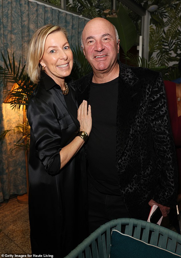 Linda O'Leary and Kevin O'Leary are seen attending the Cincoro Tequila National Margarita Day celebration and intimate dinner with Haute Living at ZZ's Club on February 22, 2024 in Miami, Florida