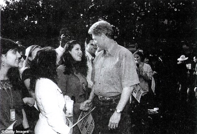 A photograph showing former White House intern Monica Lewinsky meeting with President Bill Clinton at a White House function presented as evidence in documents from the Starr investigation and released by the House Judiciary Committee on the 21st September 1998.