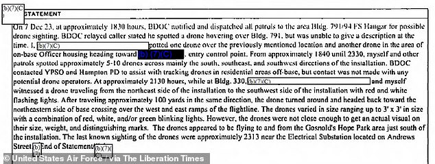 Above, a military witness testifies that the drones display 