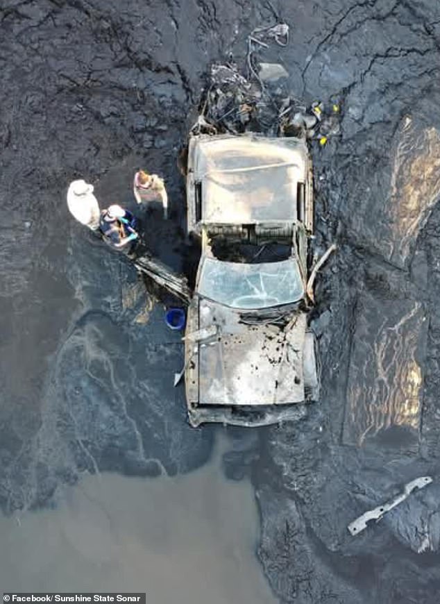 Aerial view of high-end car that was found buried in mud for decades