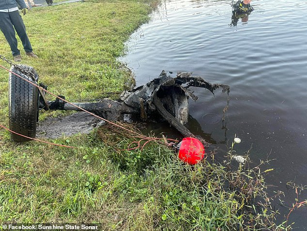 Parts of the car, including this wheel and axle, were removed separately as they eventually fell off the rest of the vehicle.