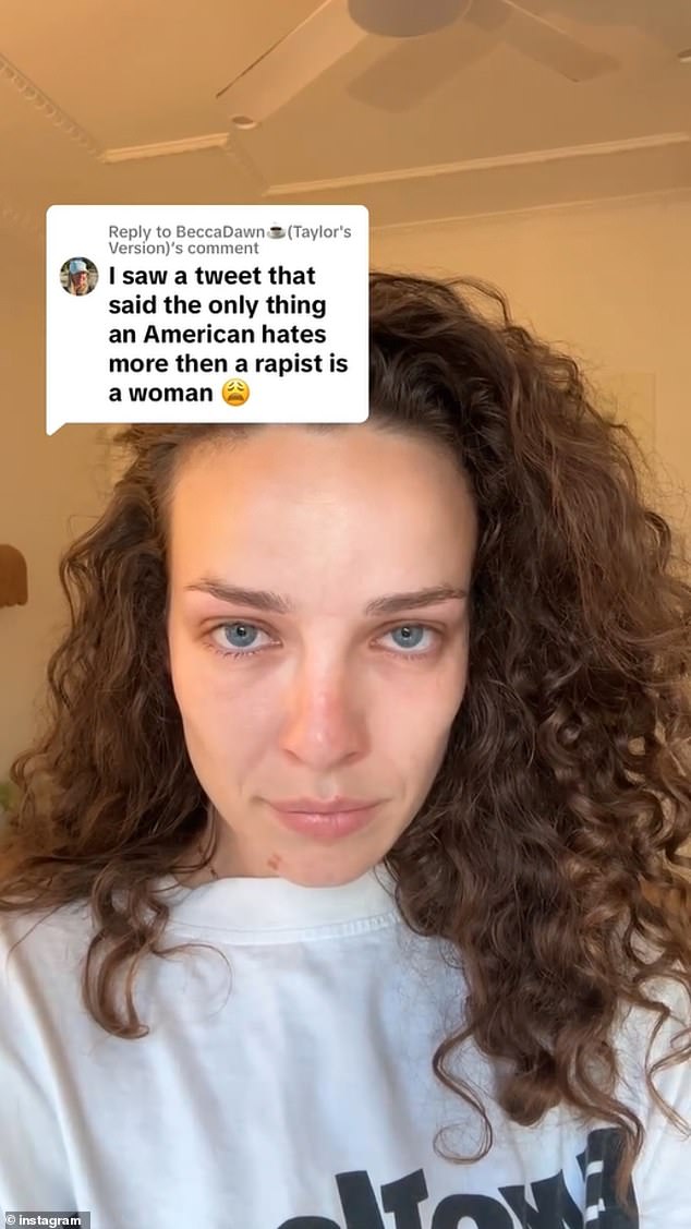 Abbie shared a short clip that showed her staring into the camera while a tweet was superimposed over the image that read: 'I saw a tweet that said the only thing an American hates more than a rapist is a woman.'