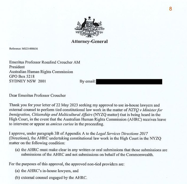 Mr Dreyfus's letter authorizing the use of publicly funded lawyers to argue against the Commonwealth in a case that ultimately saw the release of 215 criminal aliens.