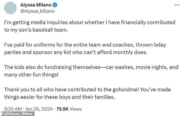 In January, Alyssa came under fire for sharing a GoFundMe asking for donations for her 12-year-old son's baseball team trip.