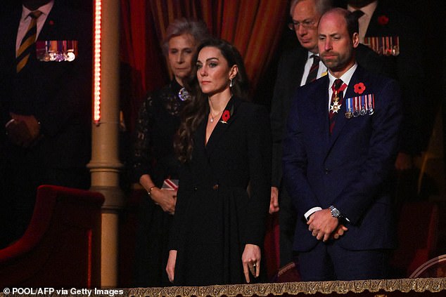 The Princess of Wales, pictured with her husband, the Prince of Wales, attends last night's Festival of Remembrance ceremony at London's Royal Albert Hall.