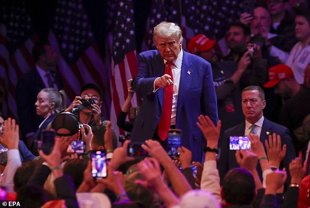 Former US president and Republican presidential candidate Donald Trump departs after a rally at Madison Square Garden in New York, New York, USA, October 27, 2024