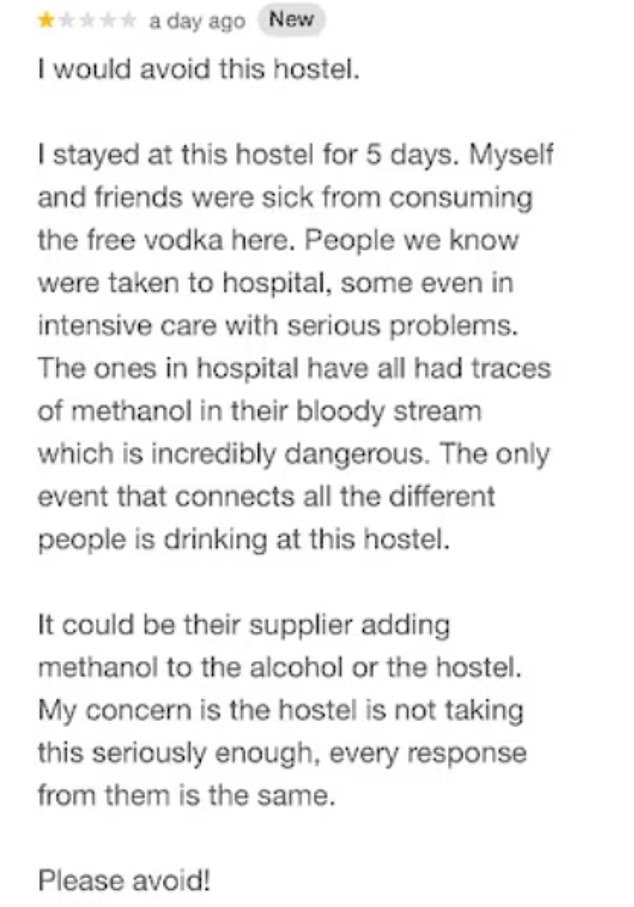 Pictured: Now deleted Google reviews warning other travelers about the hostel