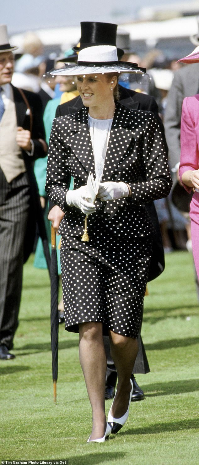 Sarah Ferguson embraced '80s fashion in style in a polka dot skirt suit at Derby Day in 1987