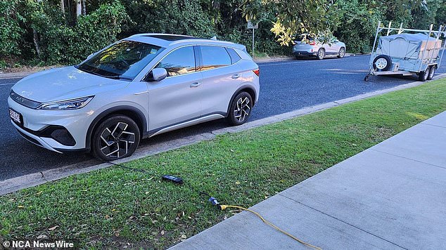 Keith Bensley was out for his morning walk in Sawtell on the New South Wales north coast earlier this year when he came across this extension cord crossing a footpath (pictured).