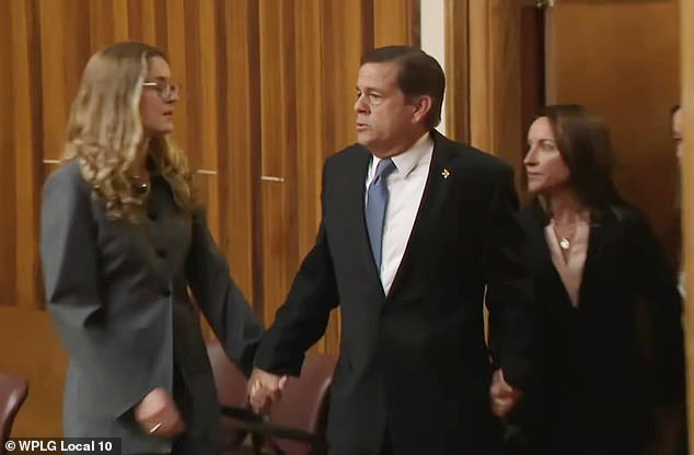 The 54-year-old, who is currently charged with vehicular homicide for his involvement in the 2022 Biscayne boating accident, walked somberly into the courtroom, holding hands with his wife and daughter.