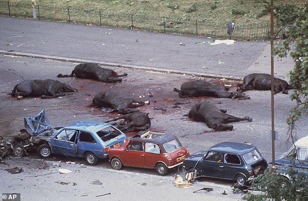 On the morning of 20 July 1982, a nail bomb was detonated in a car in Hyde Park as Royal Cavalry soldiers rode past. Four soldiers and seven horses died