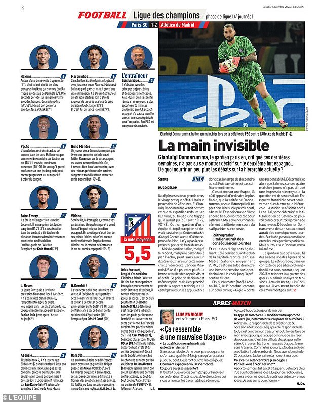 Donnarumma was nicknamed 'the invisible hand' and received a brutal rating in L'Equipe