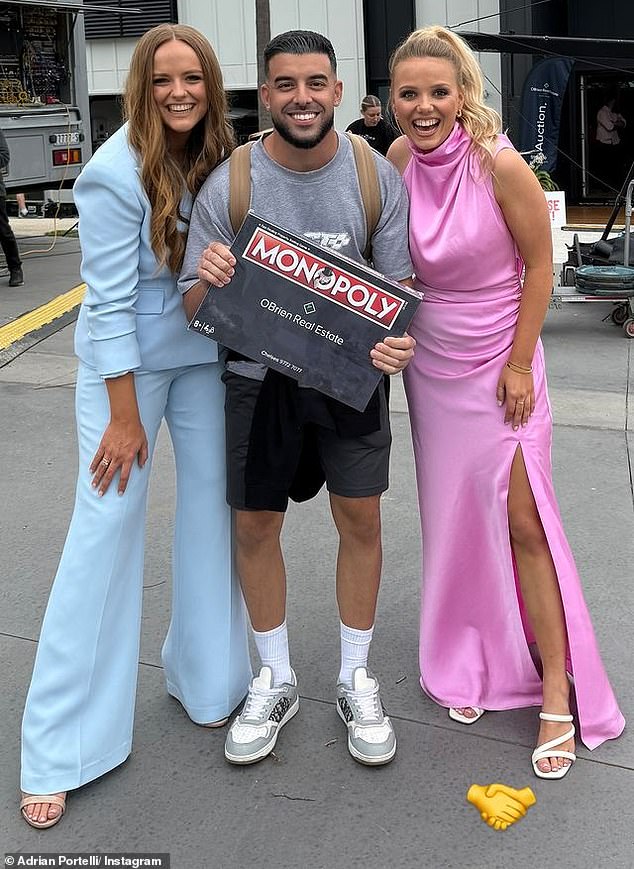 The businessman, 35, spent a total of $15.03 million after purchasing all the luxury homes on Phillip Island from the show's 2024 season for the first time on the show. In the photo Adrian and the winners Maddy and Charlotte.