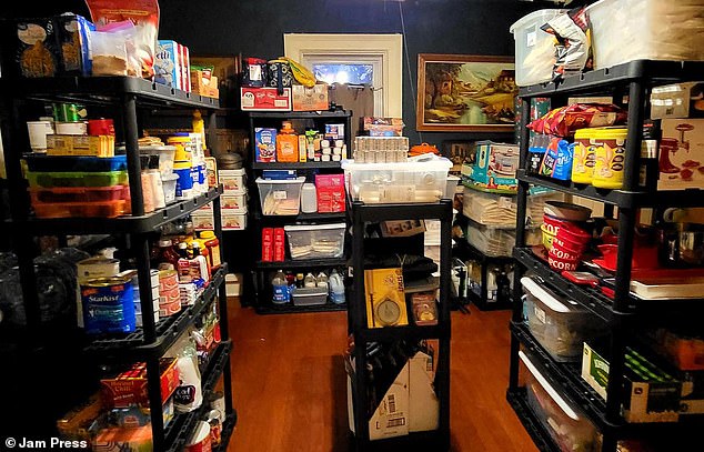 The 40-year-old started stocking her cupboards 13 years ago and has spent more than $350,000 (£277,000) on her supplies, as well as a basement bunker.