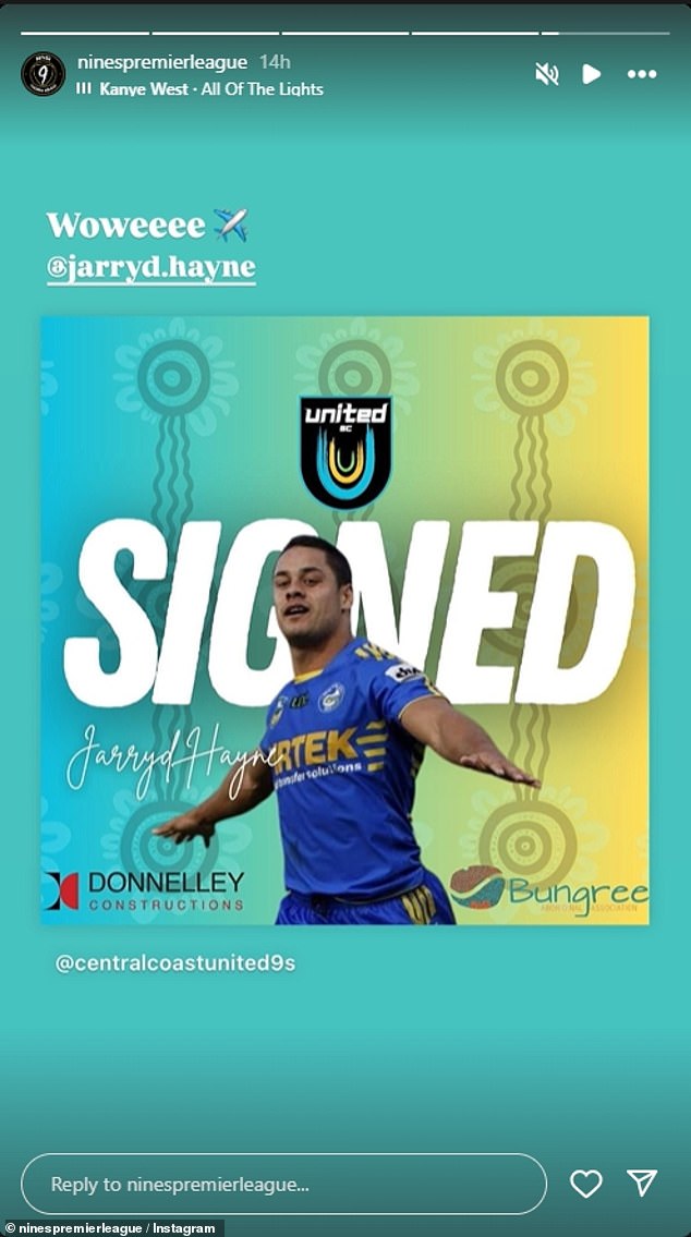 Central Coast United have signed Jarryd Hayne to play in a tournament on the Gold Coast