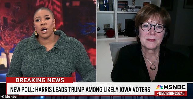 On Saturday, political pollster Ann Selzer (R), famous for being the only person to correctly predict Barack Obama's surprise victory in the Iowa Democratic caucus in 2008, released a new poll showing Kamala Harris winning the state by three percentage points; seen Sunday on MSNBC