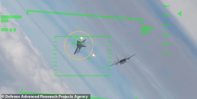 Above is the simulation seen from the virtual fighter jet. The Air Force hopes an AI-controlled combat drone can respond more quickly to enemy aircraft in combat