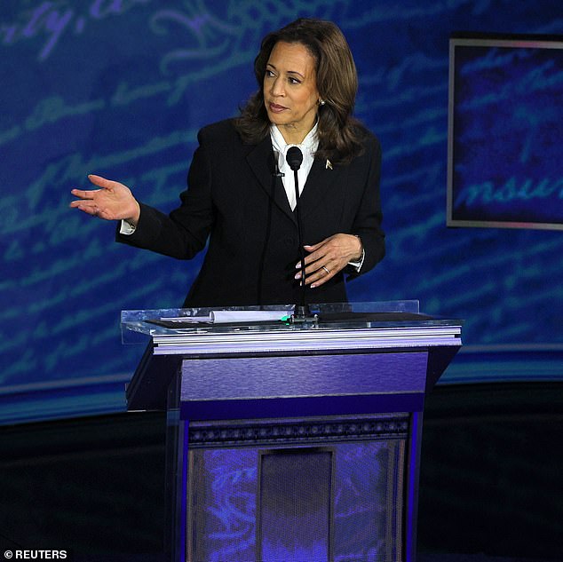 US Vice President Kamala Harris speaks during a presidential debate with Republican presidential candidate Trump, in Philadelphia, Pennsylvania, in September.