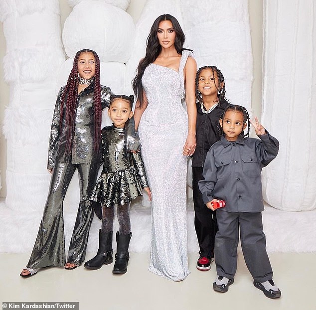 Kardashian with her four children