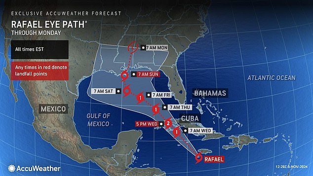 Rafael is expected to be upgraded to a Category 2 hurricane when it reaches Cuba on Wednesday, bringing up to 10 inches of rain in some areas.