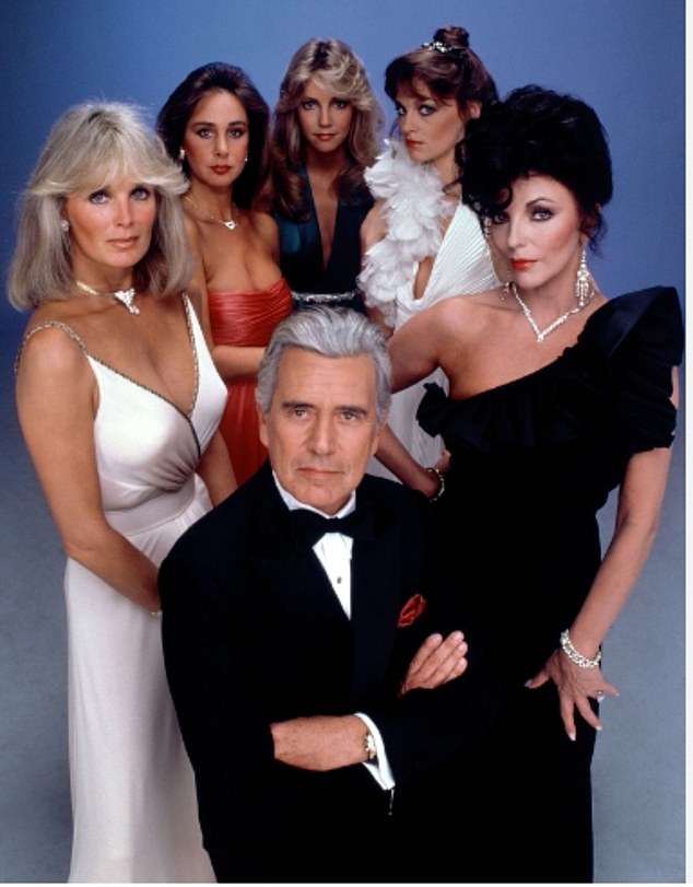 Seen here with the cast which included Joan Collins and Heather Locklear.