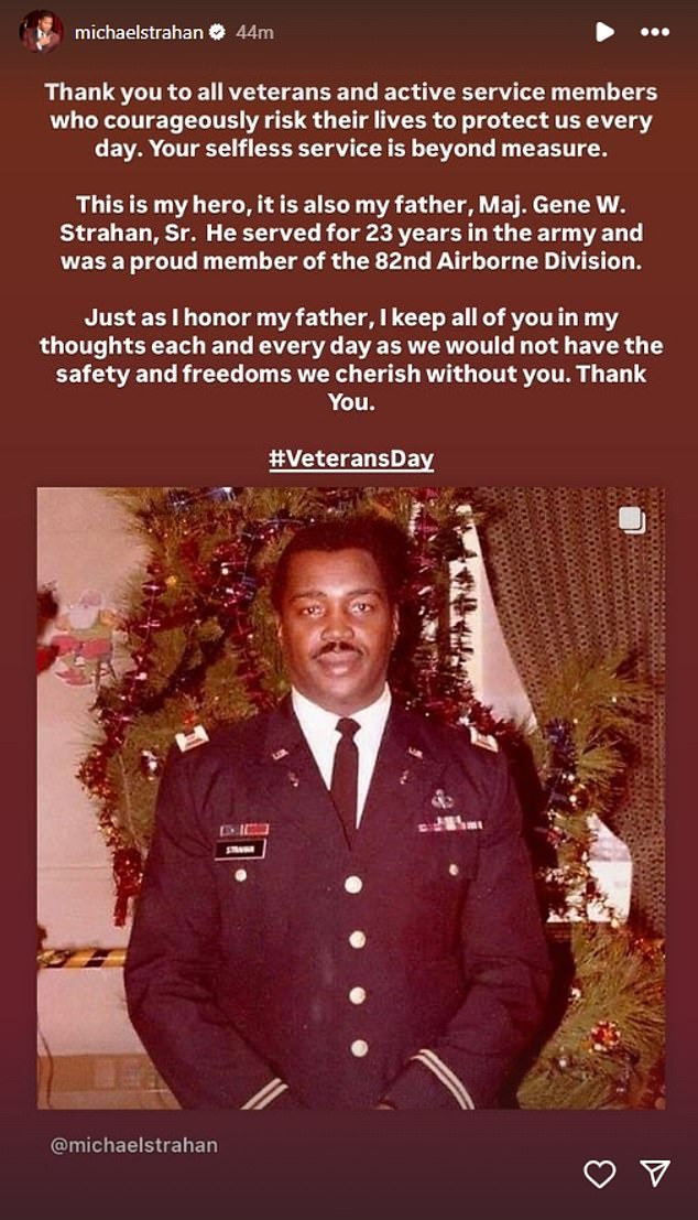 The NFL analyst shared a photo of his ex-military father and paid tribute to America's veterans