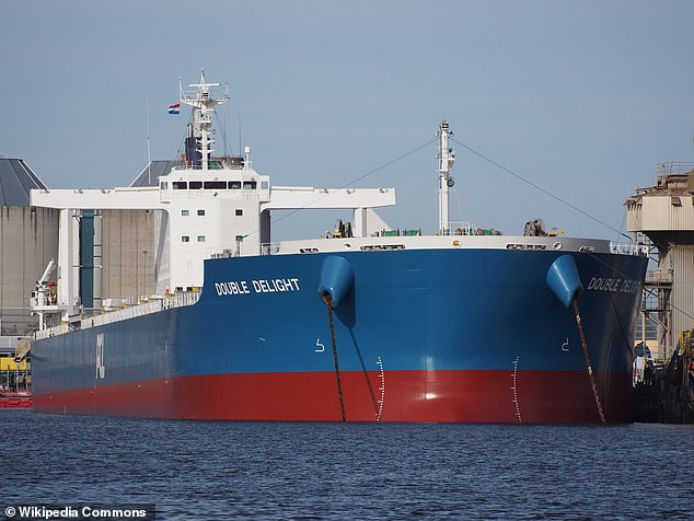 The crew member had not been seen since Thursday night after falling from the freighter (pictured).