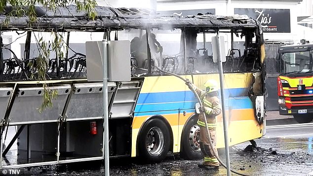 The bus was carrying 200 liters of diesel fuel and the cause of the fire will be investigated