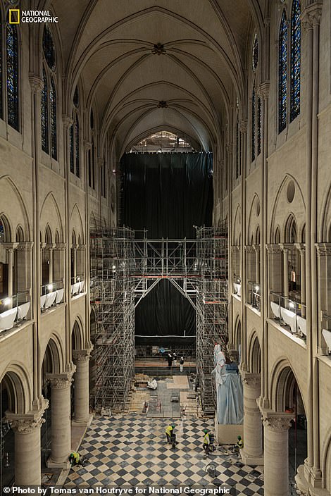 The nave of Notre Dame, seen here from the organ balcony on the west front, is 