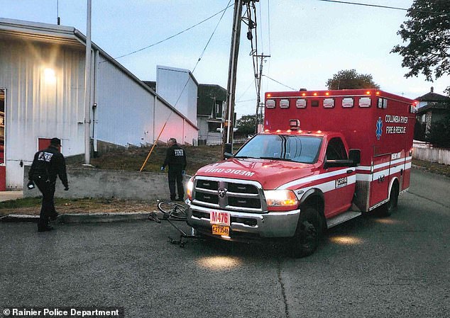 Hoesch claims he was pedaling through the small town of Rainier in Columbia County, traveling in the same direction as a Columbia Fire and Rescue ambulance, when he attempted to turn right onto another street and was hit.