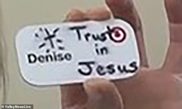 For that service, she put “Trust Jesus” and a drawing of a cross on her name tag