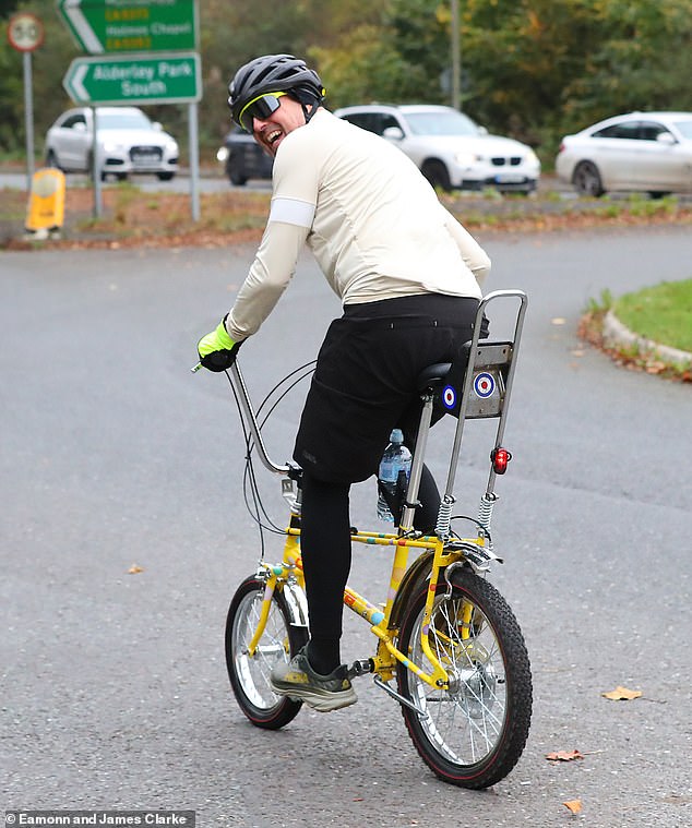 Paddy's love of a vintage bicycle he coveted as a child inspired him to take on the mammoth task of cycling across the country for Children In Need (pictured cycling in Cheshire).