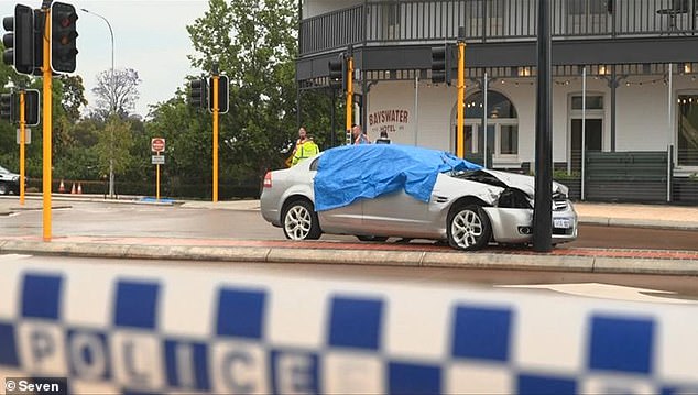 Peter Sponza died after he was hit by a Holden Commodore (pictured) in the Perth suburb of Bayswater.