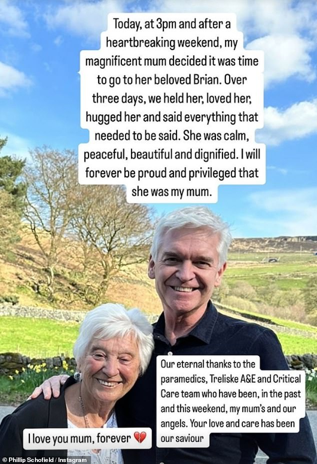 Phillip confirmed his mother Pat's death in an Instagram post on October 14.