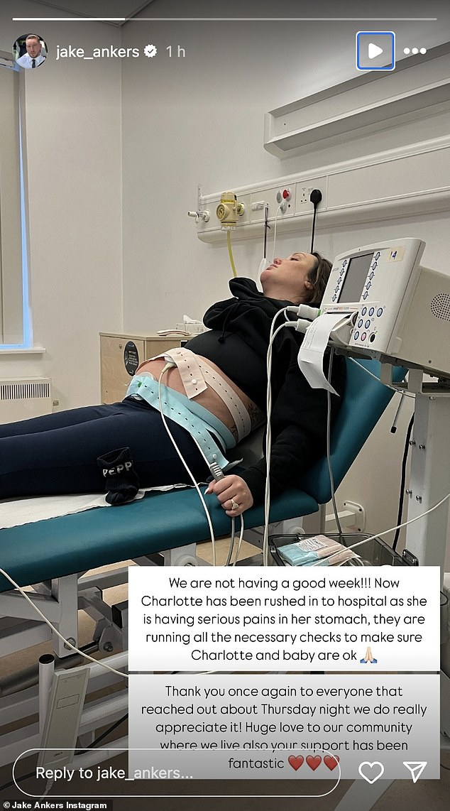 The TV personality's fiancé, Jake Ankers, took to his Instagram on Saturday to reveal that his partner, who is eight months pregnant with their second child, is being thoroughly checked in the hospital.