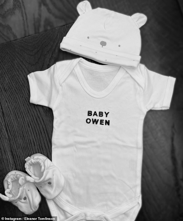 Eleanor announced she was expecting her first child last month and shared a photo of a sweet babygro with the words 'Baby Owen' on the front.