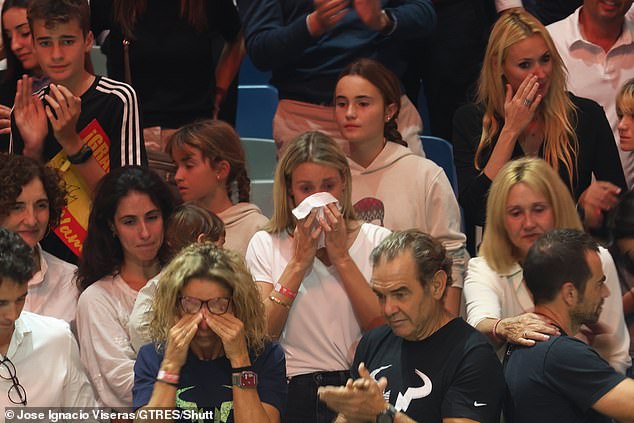 Not a dry eye at home: Nadal's family, including his wife María 'Xisca' Perelló, burst into tears when Nadal conceded to Dutch player Botic van de Zandschulp in the Davis Cup match