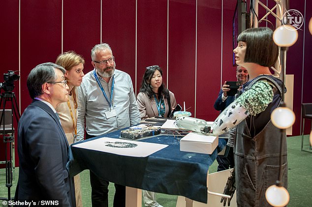 Ai-Da is named after Ada Lovelace, the first computer programmer. (Ai-Da at the United Nations with Princess Beatrice)