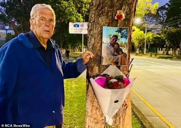 Following the tragic death of the 12-year-old girl, Charlotte's heartbroken family installed a memorial in a tree near the school with a small plaque, photo and flowers (pictured: Charlotte's grandfather Bill at the site memorial).