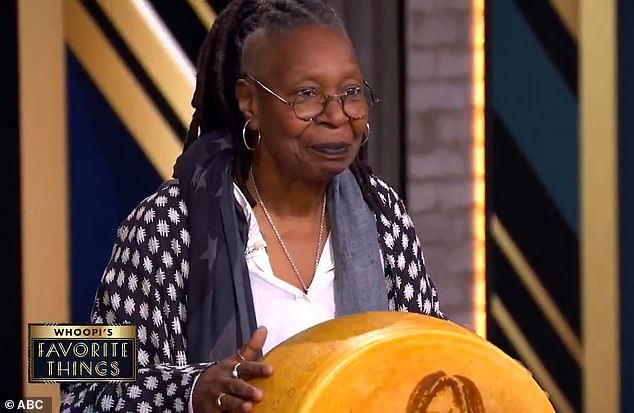 The EGOT winner was promoting some of her favorite products on the daytime talk show, including a large wheel of cheese with her face on it.