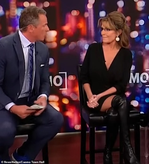 Palin's outfit (right) caused outrage on the Internet. His appearance came during a town hall hosted by Chris Cuomo focused on the upcoming election, and saw the former Alaska governor speak about the upcoming election with a panel that included Fox News host Bill O'Reilly and sports expert Stephen A. Smith.