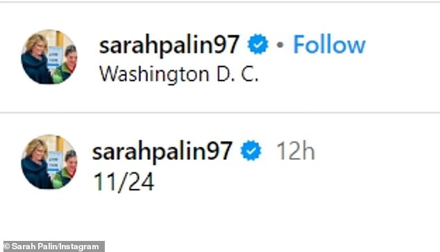 Sarah Palin shares cryptic DC photo after resharing posts asking