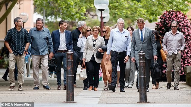 Clare Nowland's family and friends packed the public gallery on the first day of the trial (pictured)