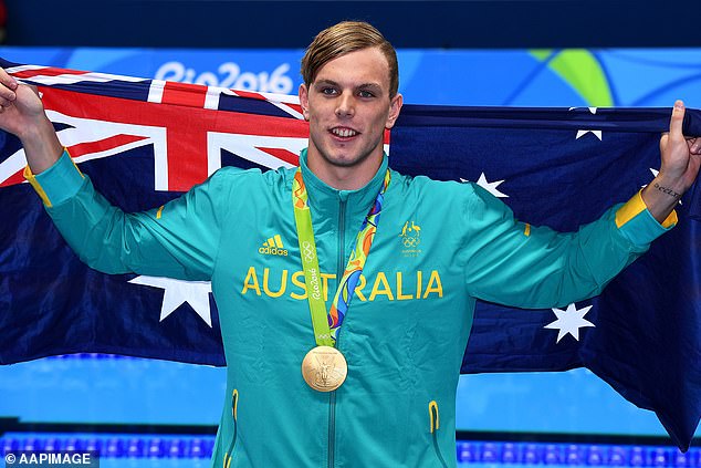 A young Kyle Chalmers after winning the men's 100m freestyle final at the Rio 2016 Olympic Games