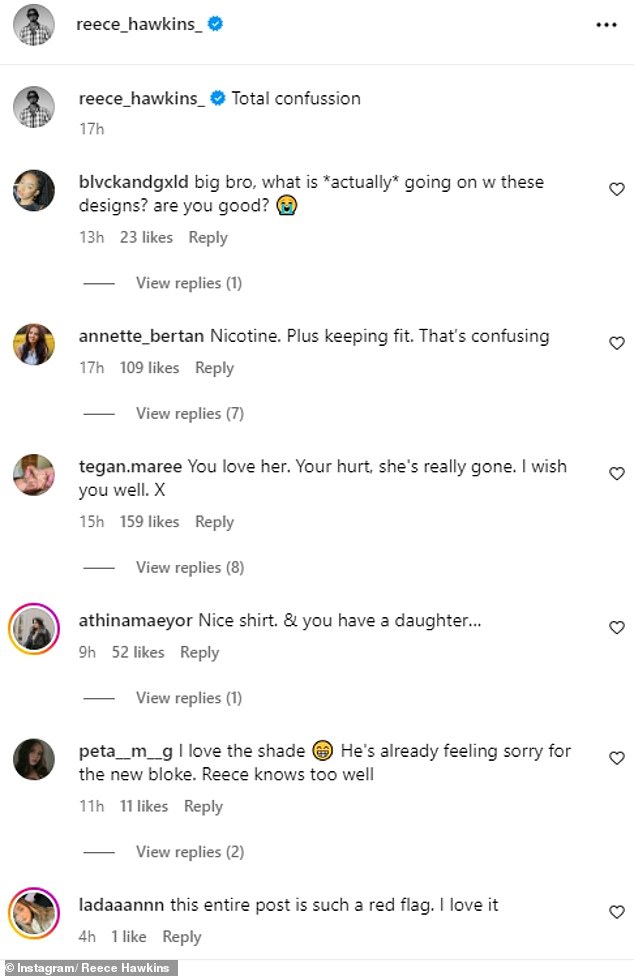 Reece's fans quickly took to the comments section of his alarming post to ask if he was okay.